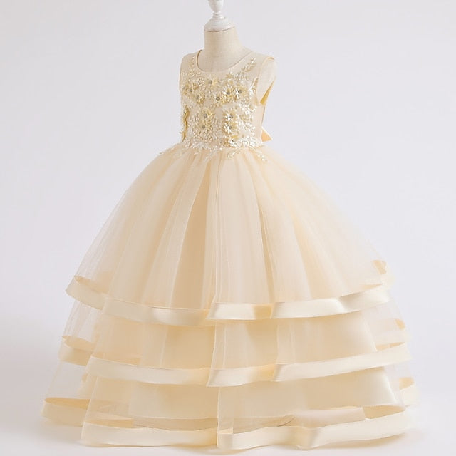 Colored Kids Wedding Girls' Party Dress Sleeveless Solid