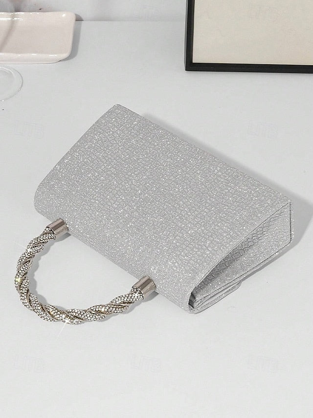 Silver Handbag Glitter Women's – Rhinestone Handle with
