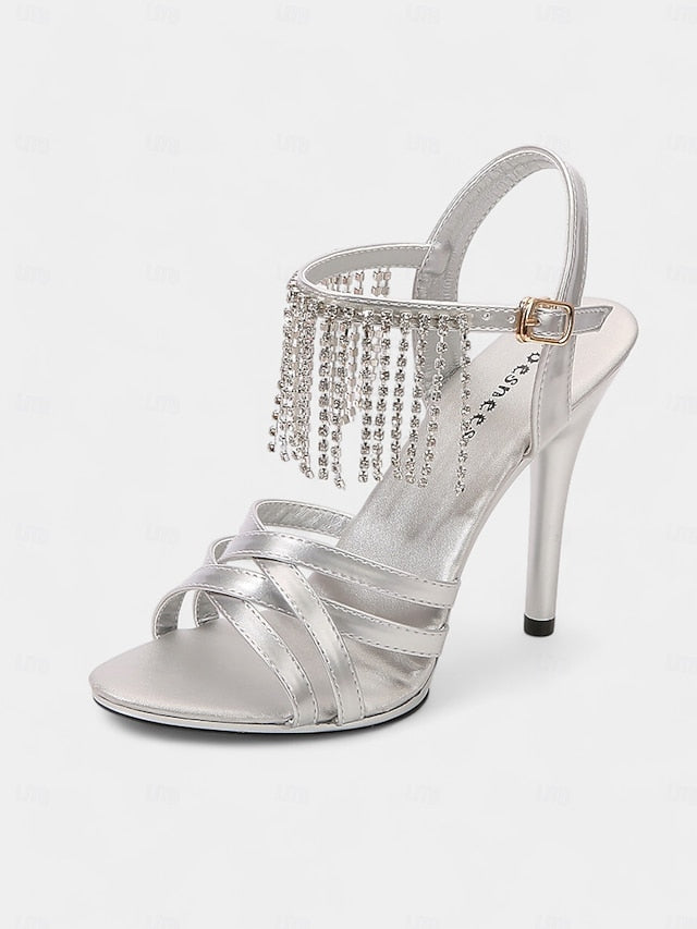 Stiletto Women's with Leather Patent Rhinestone Red Sandals