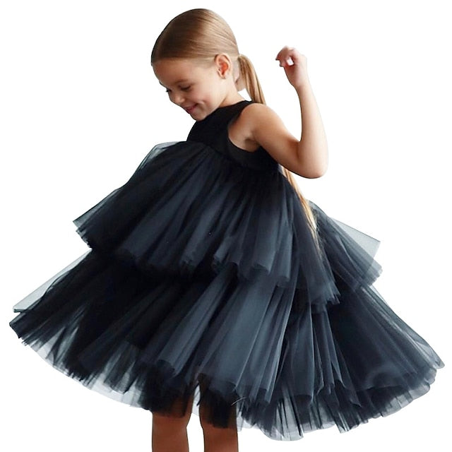 Mesh Wedding Solid Sleeveless Color Party Girls' Dress Kids
