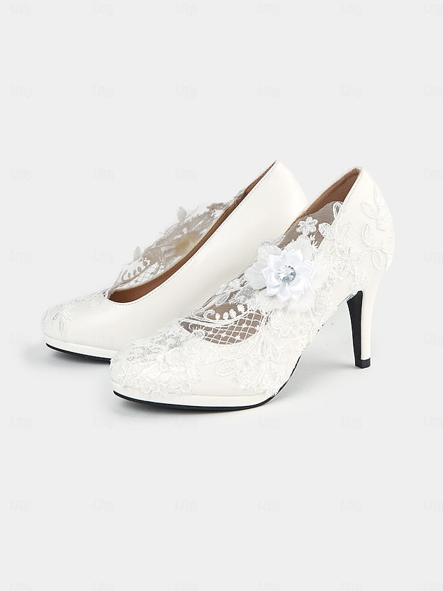 Heel Shoes High Floral – with Lace Embellishments White Bridal