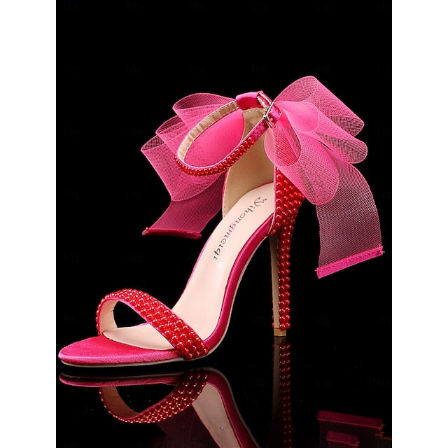 White Pearl Wedding Women's with Heels and Bow Embellished