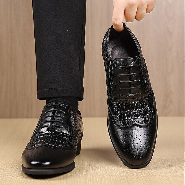 Faux Men's Brown Crocodile Oxford Leather – Shoes Pattern