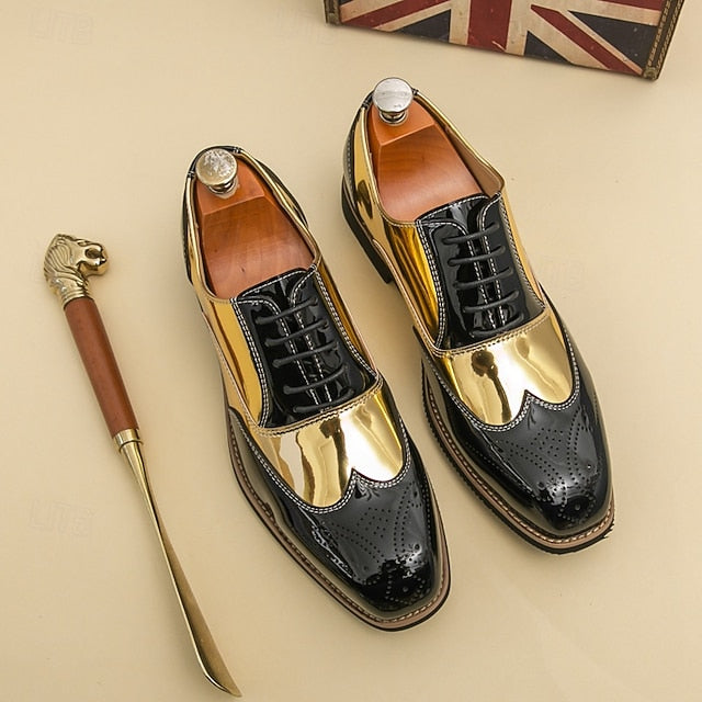 Patent Gold with Oxford and Leather Shoes Men's Black