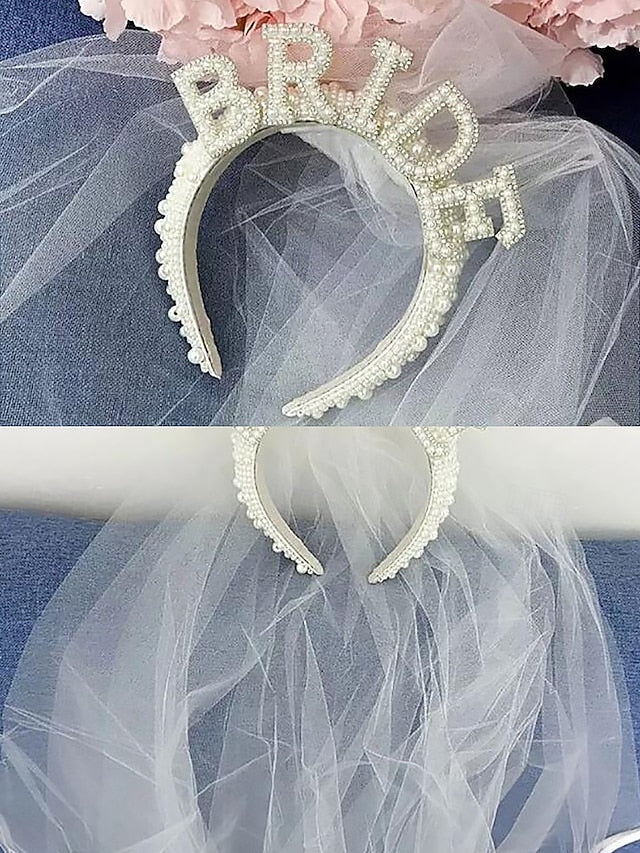 'BRIDE' Headband with – Pearl-Embellished Veil