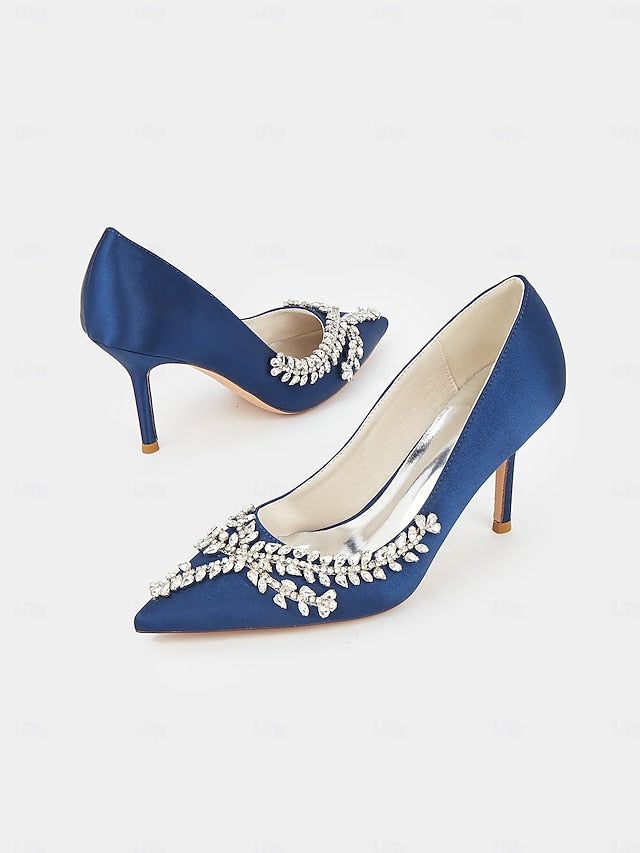 – Rhinestone-Embellished Satin Stiletto Heels Women's
