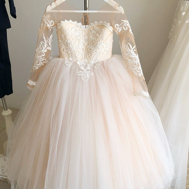 Party Solid Long Kids Dress Girl Flower Girls' Color