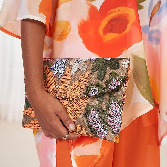 Floral Embroidered Handheld Women's Clutch Evening - Bag