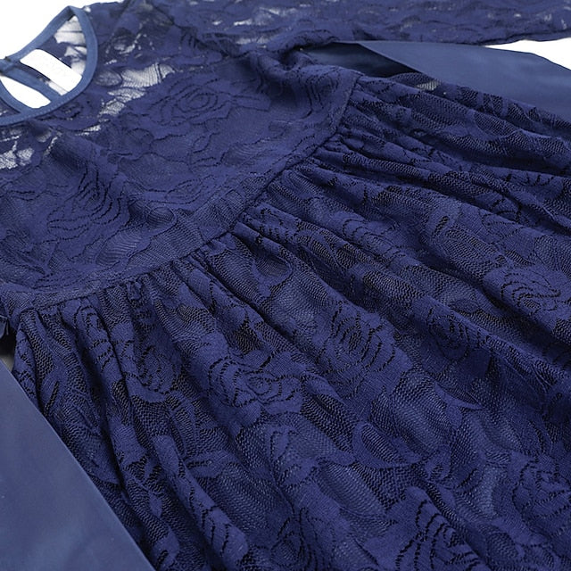 Flower Solid Girls' Long Kids Colored Girl Dress