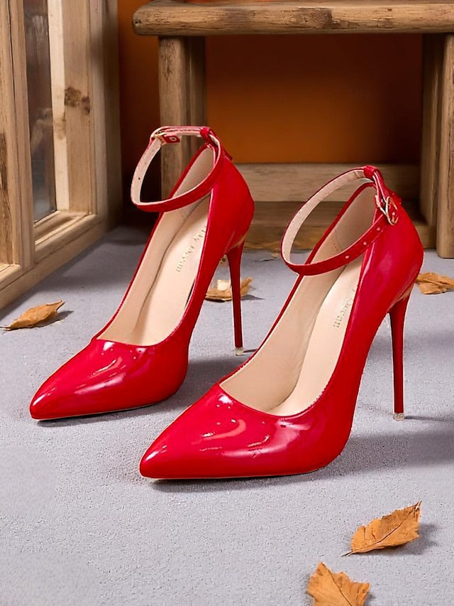 Stiletto Leather Black Women's Ankle with Patent Heels