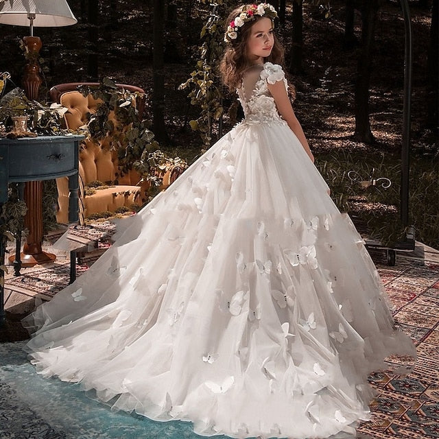 Kids Communion Flower Solid Dress Girl Girls' First