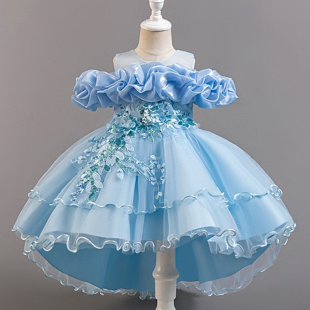 Sleeve Girls' Kids Wedding Flower Short Party Dress Floral