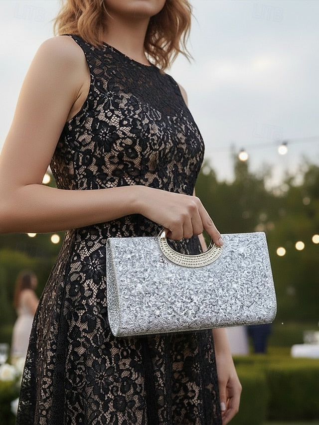 Glitter Gold Evening Women's Clutch Silver Bag with