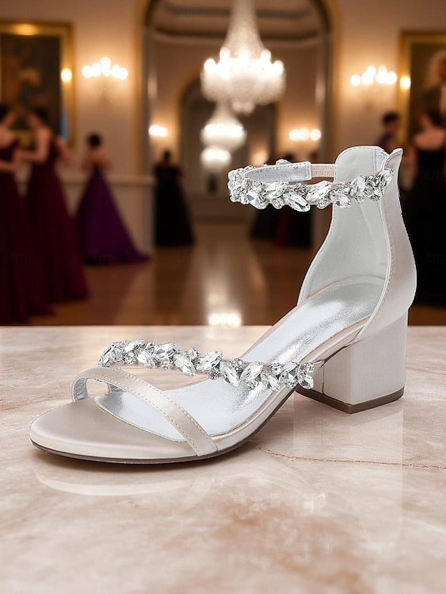 Women's Satin Crystal Heel Purple - Block Sandals