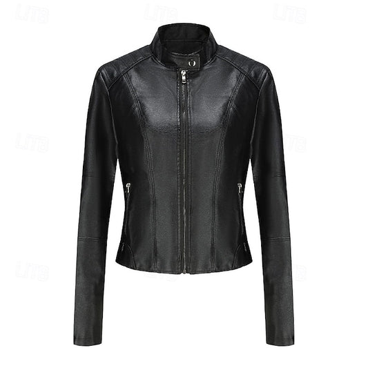 Leather Pocket Comfortable Women's Zipper Jacket Faux