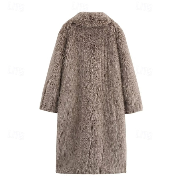 Faux Coat Comfortable Buttons Women's Warm Pocket Fur