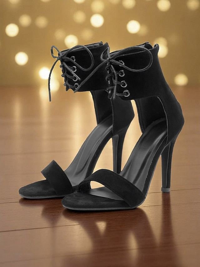Black Ankle - Heel Women's Sexy High Strap Lace-Up Sandals