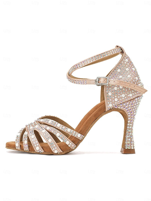 Latin High Tan Heel Rhinestone-Embellished with Dance Sandals