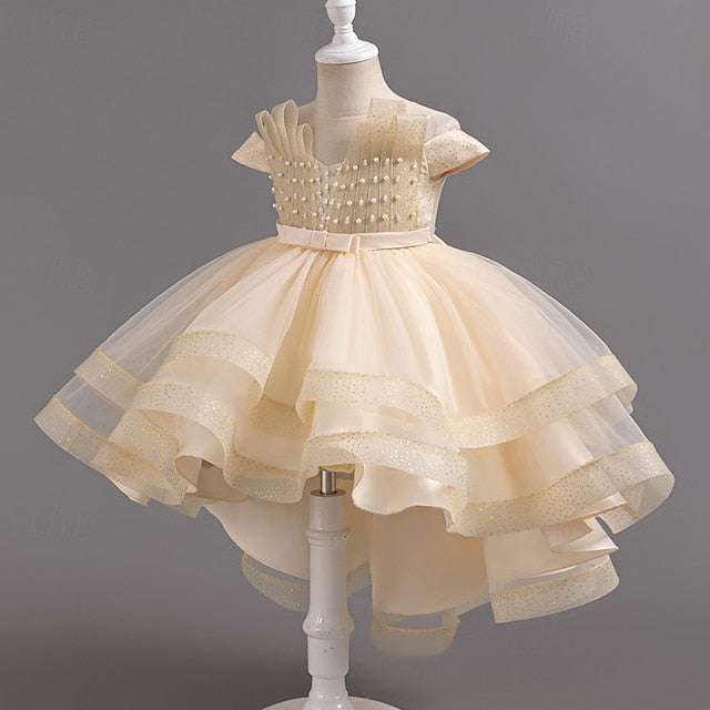 Color Sleeve Wedding Dress Kids Girls' Party Short Solid