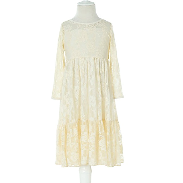 Flower Solid Girls' Long Kids Colored Girl Dress