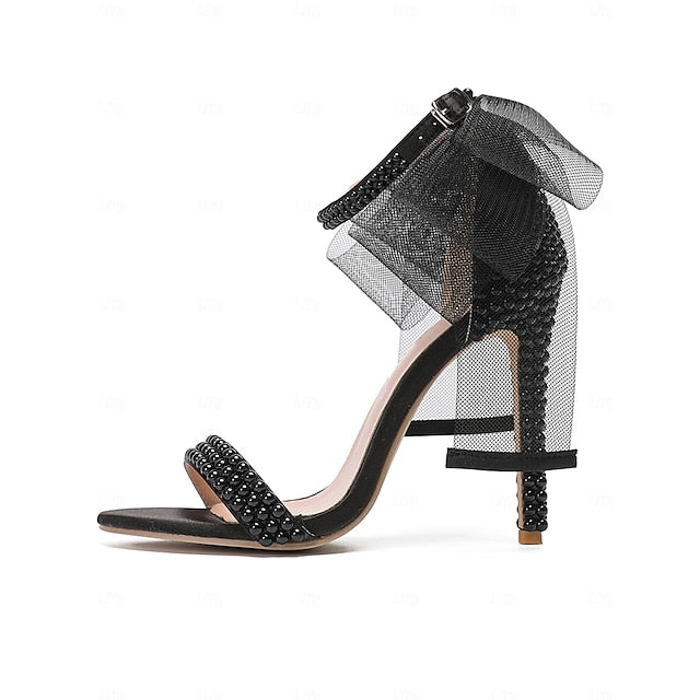 White Pearl Wedding Women's with Heels and Bow Embellished