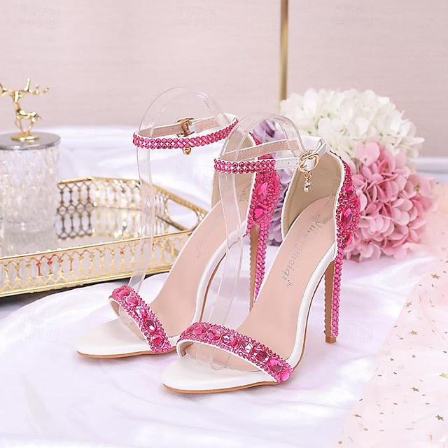 Ankle Women's Matching Stiletto with Rhinestone Green Heels