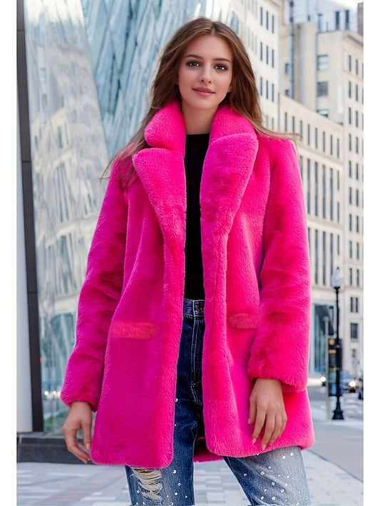 Knitting Pocket Faux Coat Warm Fur Comfortable Women's