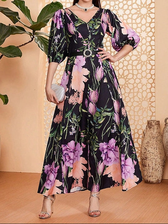 of Dress Floor Neck V Mother Bride the Length Elegant A-Line