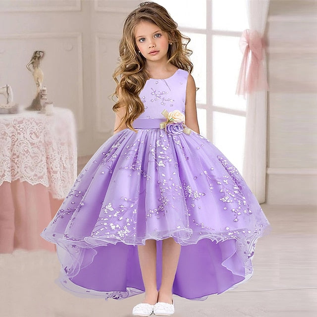 Sleeveless Solid Girls' Kids Dress Colored Wedding Floral