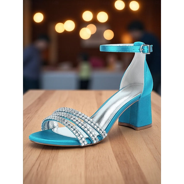 Women's with Sandals Heel Block Rhinestone Satin Purple