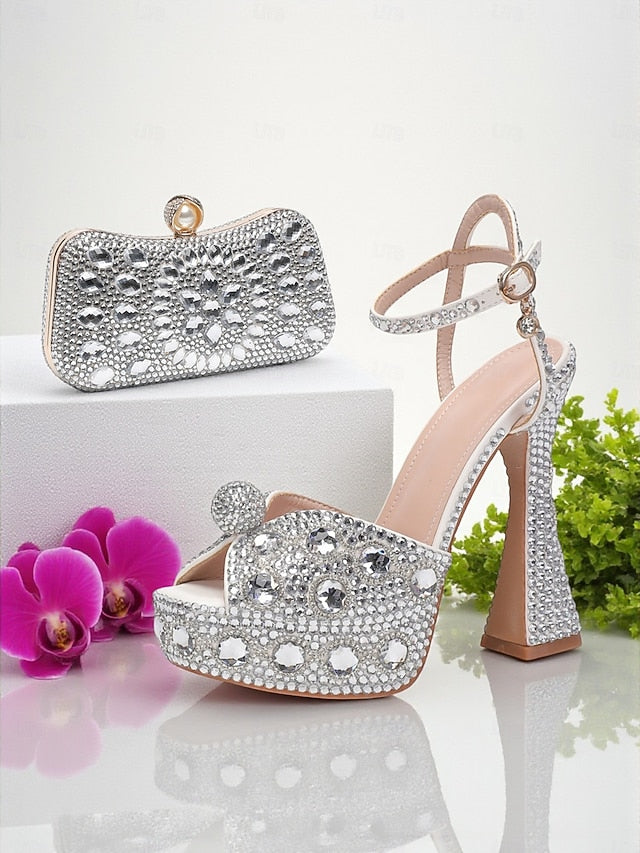 Sandals High Rhinestone Women's Platform with Heel Matching