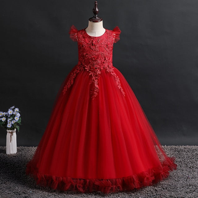 Kids Sleeveless Girls' Dress Jacquard Girl Flower