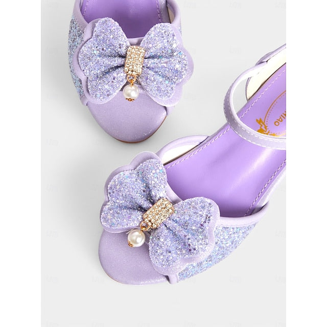 Girls' Pearl Accent Glitter with Purple Sandals Bow