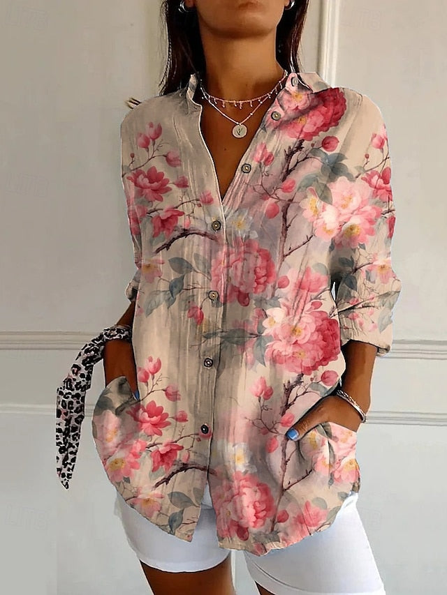 Women's Shirt Flower Daily Stylish Basic Half Sleeve V Neck