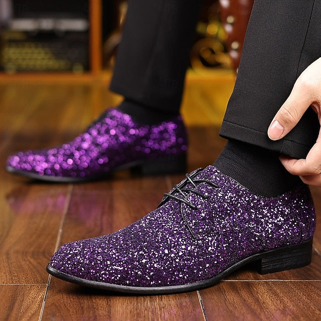 – Shoes Men's Statement Party Lace-up Bold Purple Glitter