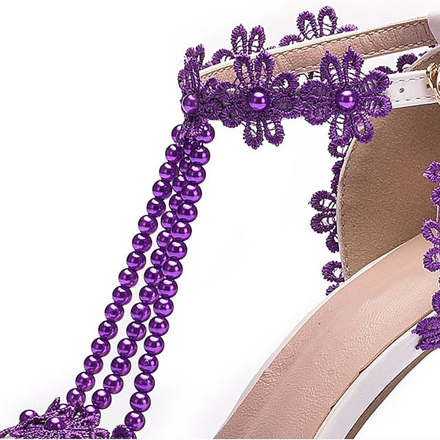 Wedding Heel Women's Pointed High Lace Bridal Shoes