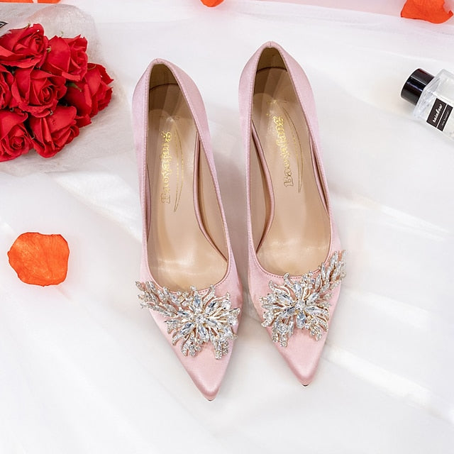 Women's High Heels Pink Rhinestone Satin – Elegant
