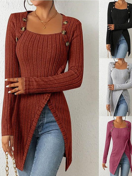 Women's Sweater Pullover Casual Solid Color Square Neck