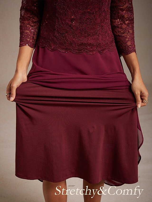 Women's Midi Dress Chiffon Dress Lace Dress Sequins Elegant