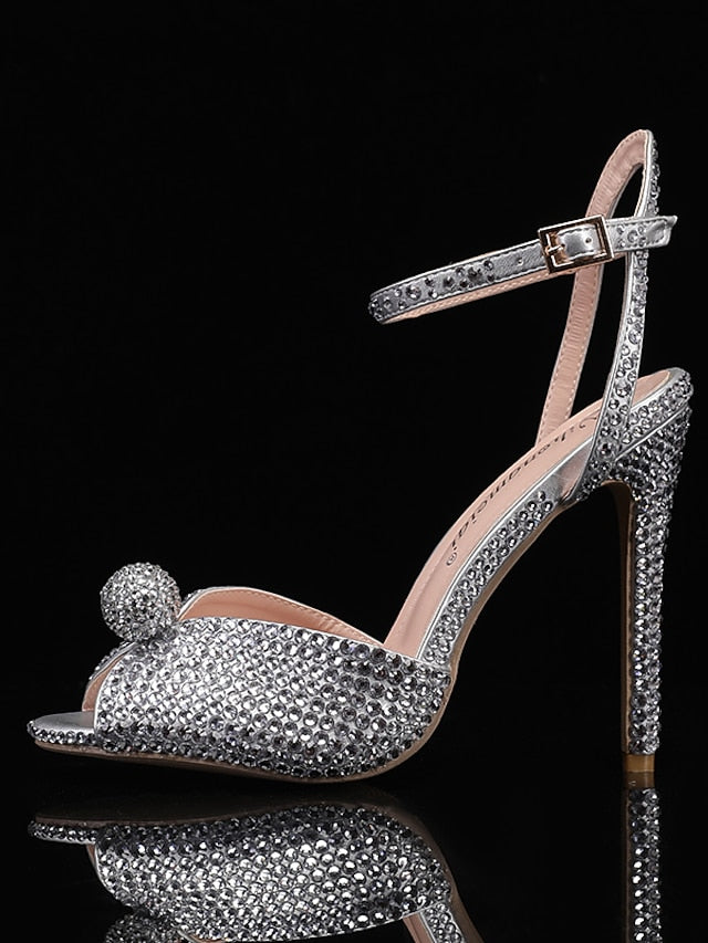 with Embellished Rhinestone Sandals Stiletto Women's Heel