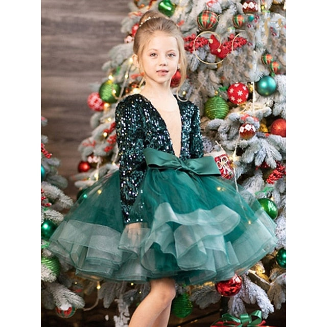 Summer Spring Dress Sleeve Long Sequin 3D Girls' Fall