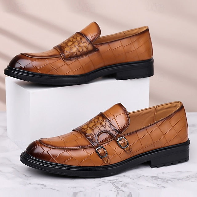 Loafers Leather with Faux Crocodile Pattern Brown Men's –