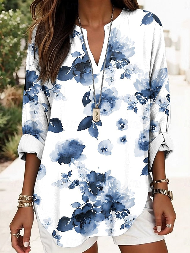 Women's Blouse Linen Like Breathable Lightweight Tunic V