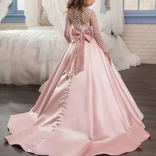 Girls' Solid Flower Kids Color Girl Long Dress Party