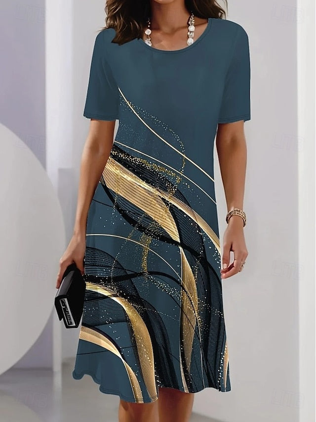 Women's Elegant Party Evening Midi Dress Crew Neck Short