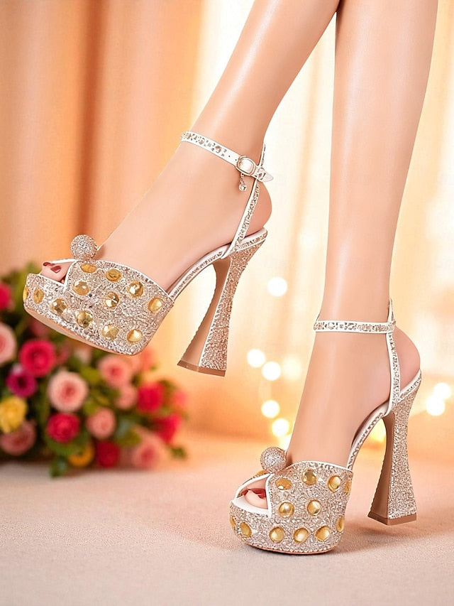 Sandals High Rhinestone Women's Platform with Heel Matching