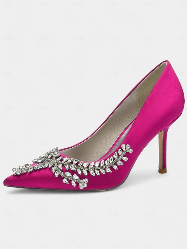 – Rhinestone-Embellished Satin Stiletto Heels Women's