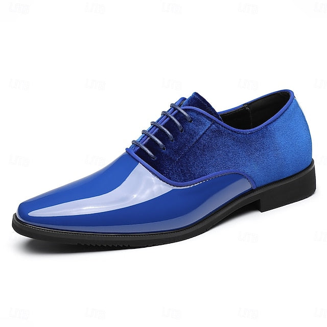 and Finish White Shoes Men's with Velvet Glossy Blue
