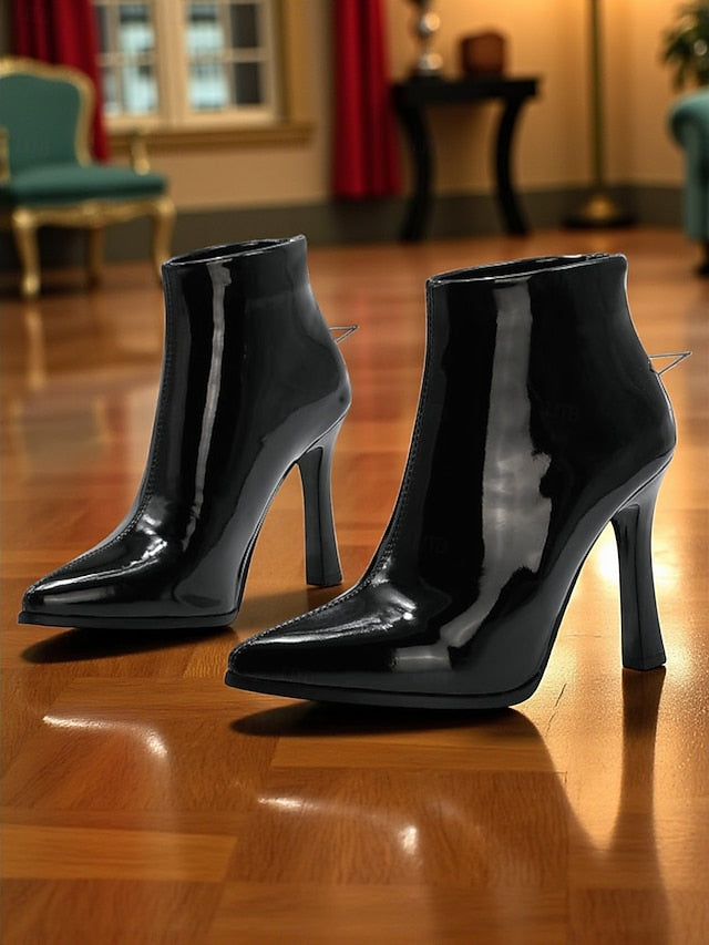 Fur Boots Women's Ankle Heel with Gold Lining Faux Stiletto