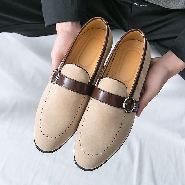 Loafers Faux Suede Buckle with Men's Brown Slip-On Strap